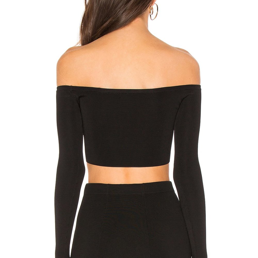 Off-Shoulder Black Tie-Front Crop Top - Picture 3 of 4